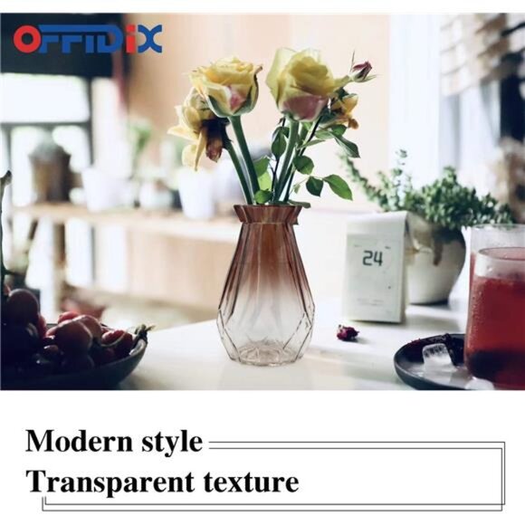 Glass Vase Gradient Multicolor with Geometric Faceted Design Art - Picture 5 of 7